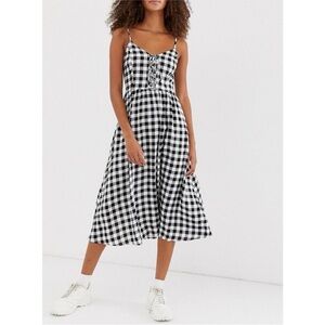 New Look Black and White Gingham Lace Up Front Midi Dress - US 4